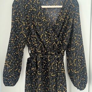 Black Floral Wrap Dress